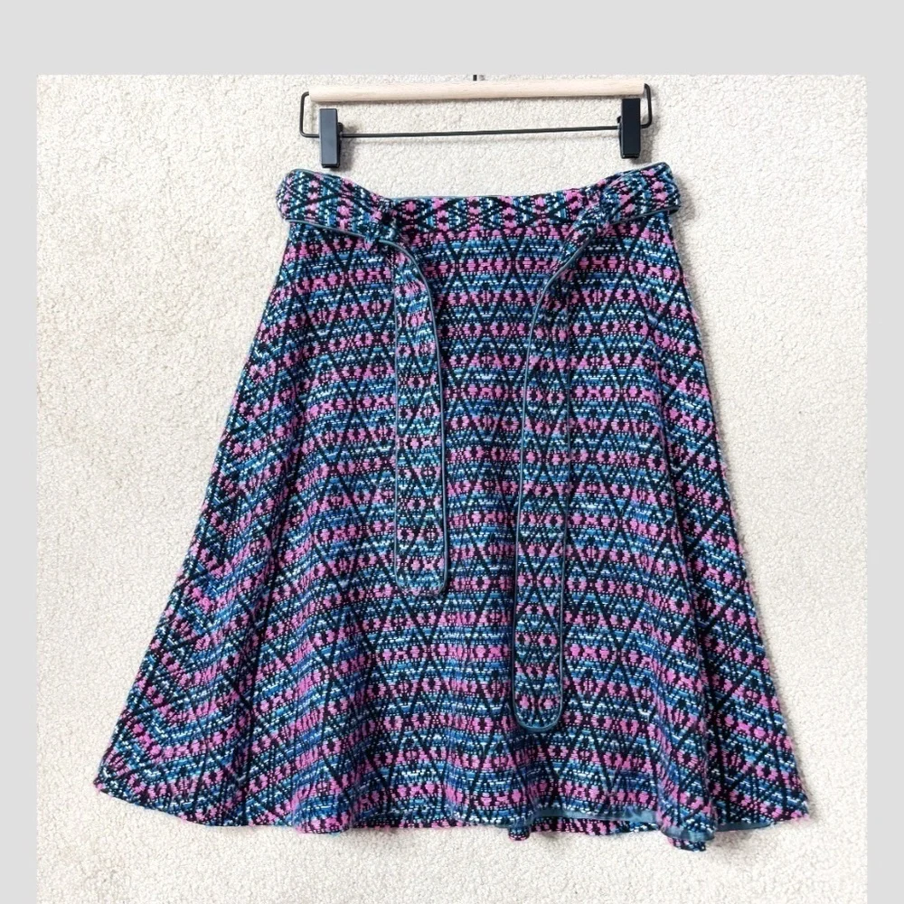 Matthew Williamson A- Line Skirt Detachable Belt Textured Fabric Pink Blue Print